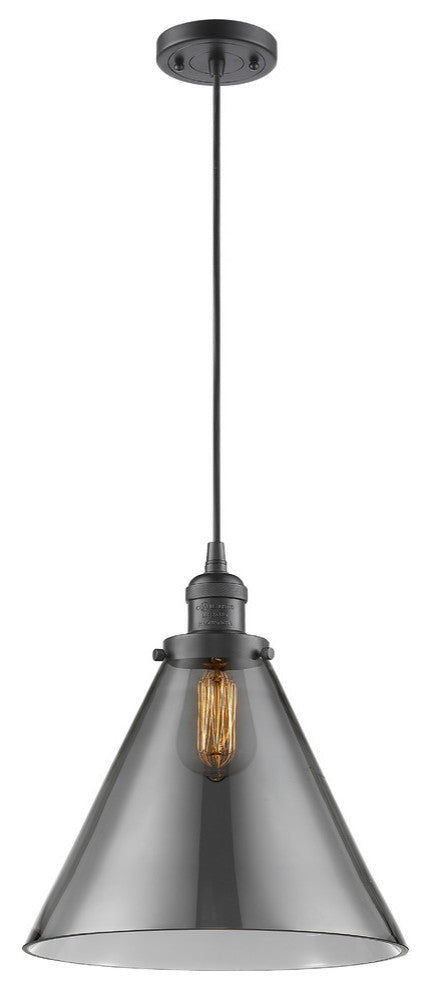 X-Large Cone 1-Light LED Pendant, Oil Rubbed Bronze, Glass: Smoked