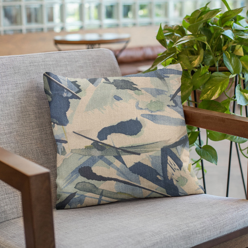 Plutus Blue Modern Art Graphic Print Luxury Throw Pillow, 20"x20"