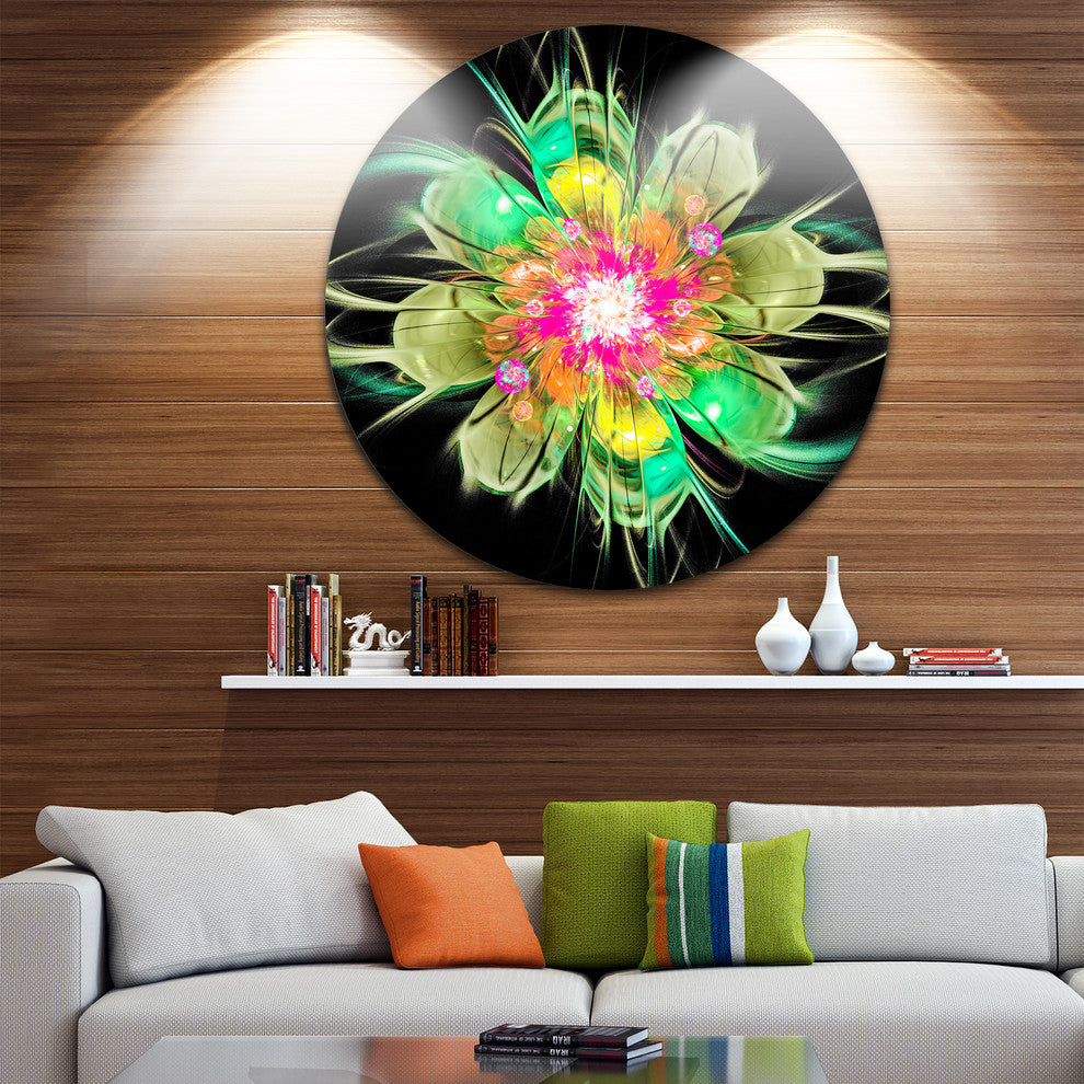 Ideal Fractal Flower Digital Art In Green, Floral Round Wall Art, 23"