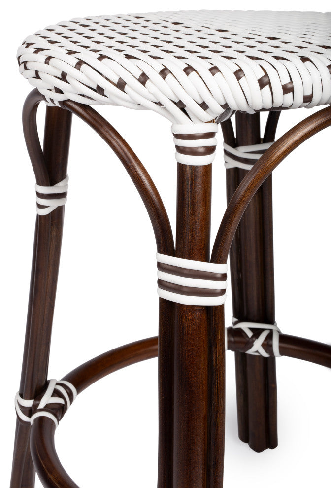 Tobias Brown and White Rattan Counter Stool