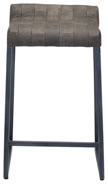 Brown Leather and Dark Grey Counter Stool