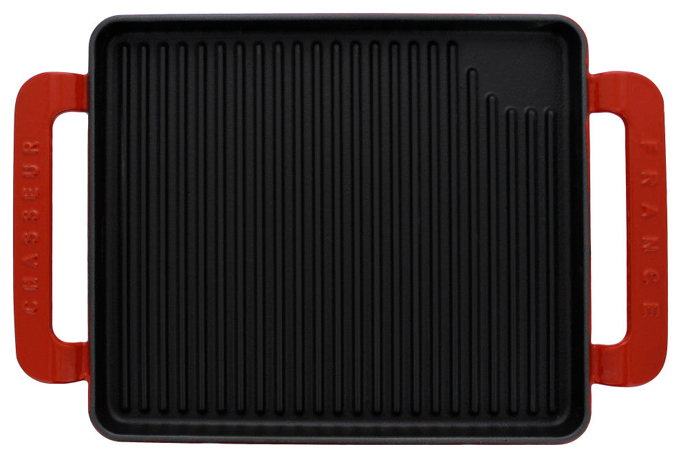 Chasseur French Rectangular Enameled Cast Iron Grill, 10-inch, Red