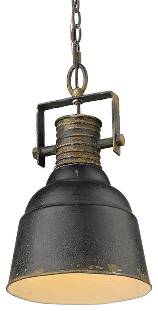 Golden Lighting 0843-1P Quarry 9"W Mini Pendant - Antique Black Iron