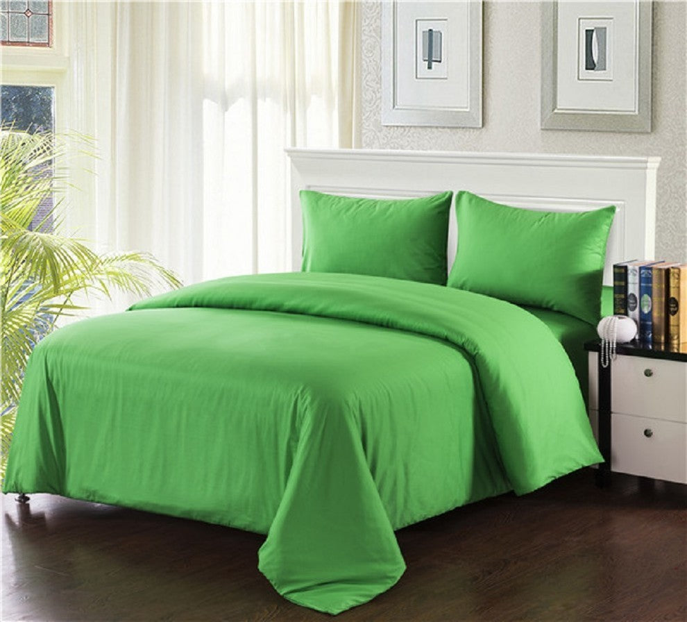 3-Piece 100% Cotton Solid Green Duvet Cover Set, Single/Twin
