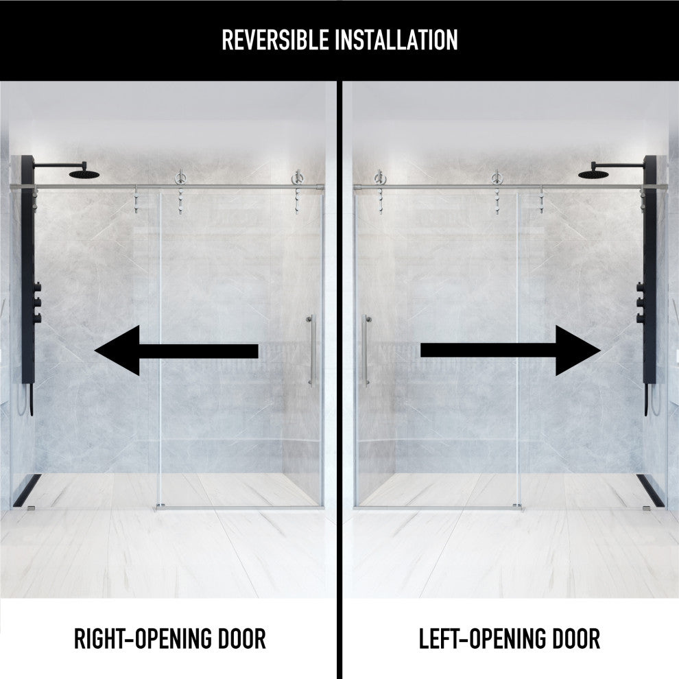 VIGO Hamilton Frameless Sliding, Stainless Steel, Shower Door, 56" to 60" W X 78" H, Clear Glass