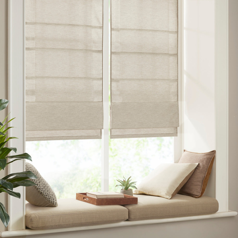 Madison Park Como Faux Silk Cordless Roman Shade, Ivory, 35 X 64"