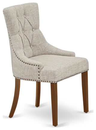 3Pc Dinette Set, Rounded Table, Two Parson Chairs, Doeskin Fabric, Mahogany