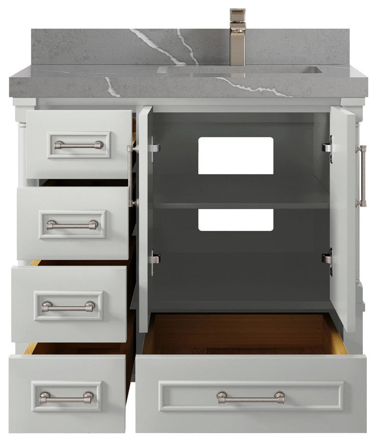 Aberdeen 36 Right Offset Bath Vanity in Coventry Gray 2" Piatra Gray