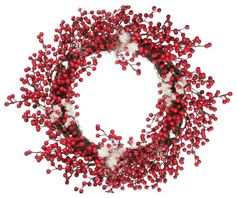 18" Red Berry Christmas Wreath With Frosted Accents, Unlit