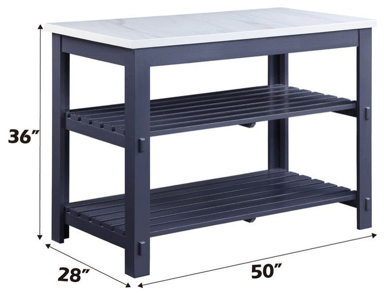 Enapay Kitchen Island, Marble Top and Gray Finish