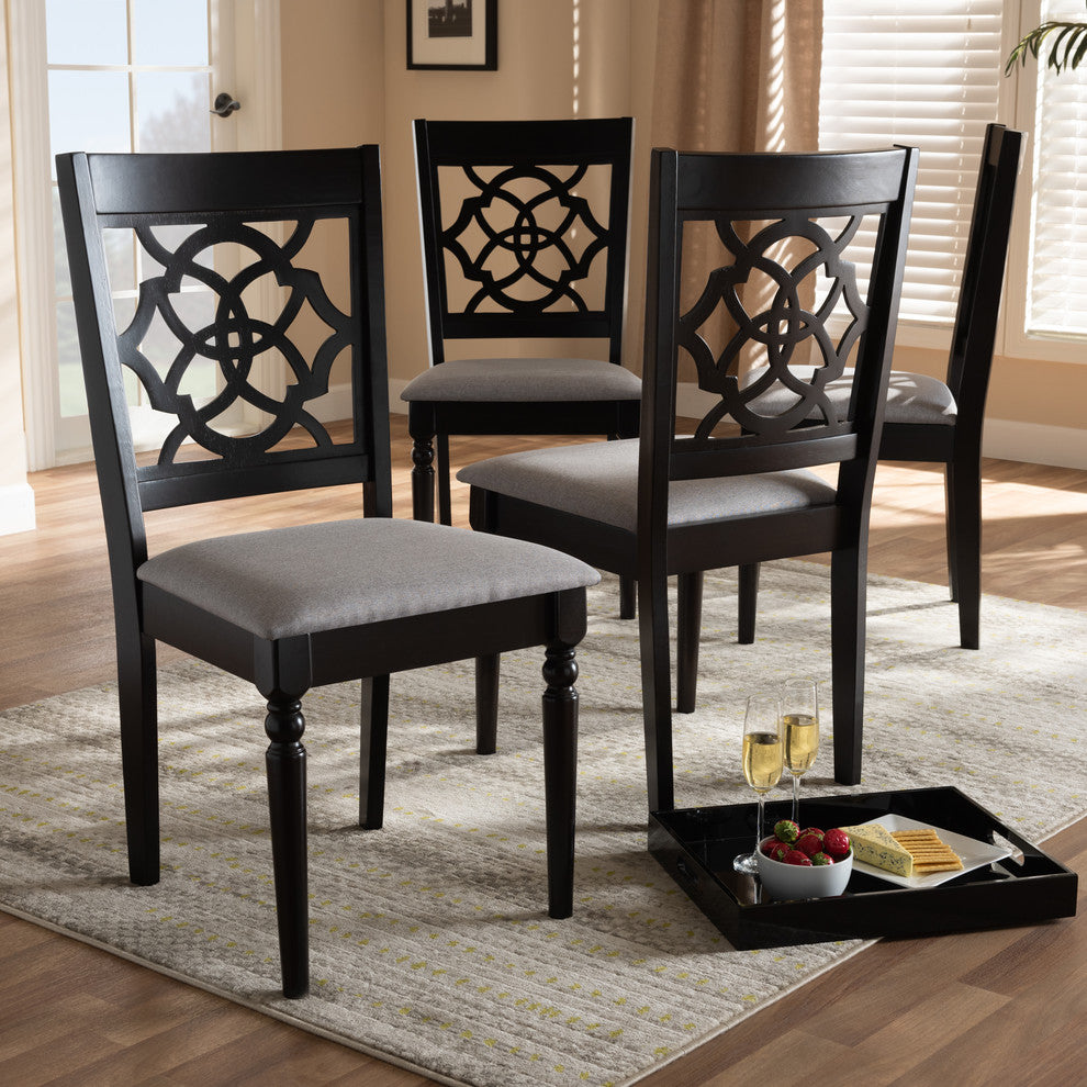 Hailee Gray Fabric Upholstered Espresso Brown Wood Dining Chair Set of 4