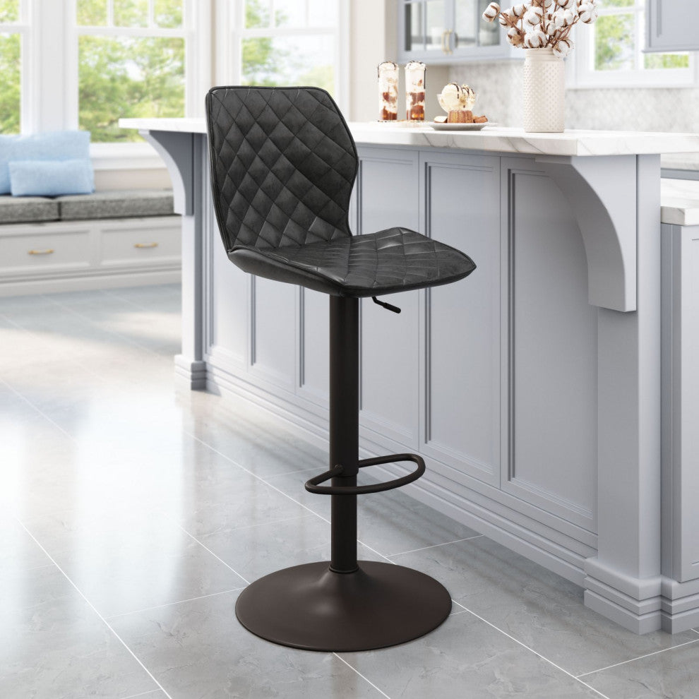 Bar Stool Chair Barstool, Faux Vinyl Leather, Steel, Vintage Black, Bronze