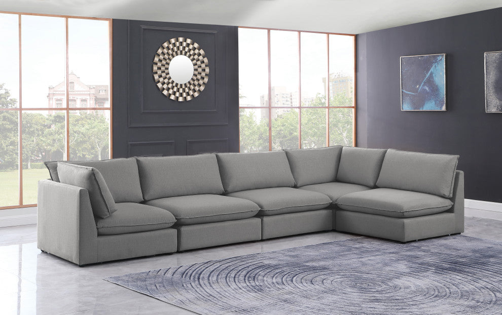 Mackenzie Linen Textured Fabric 5-Piece Modular L-Shaped Sectional, Grey