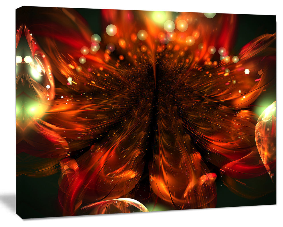 Abstract Fractal Orange Flower, Floral Canvas Art Print, 20"x12"
