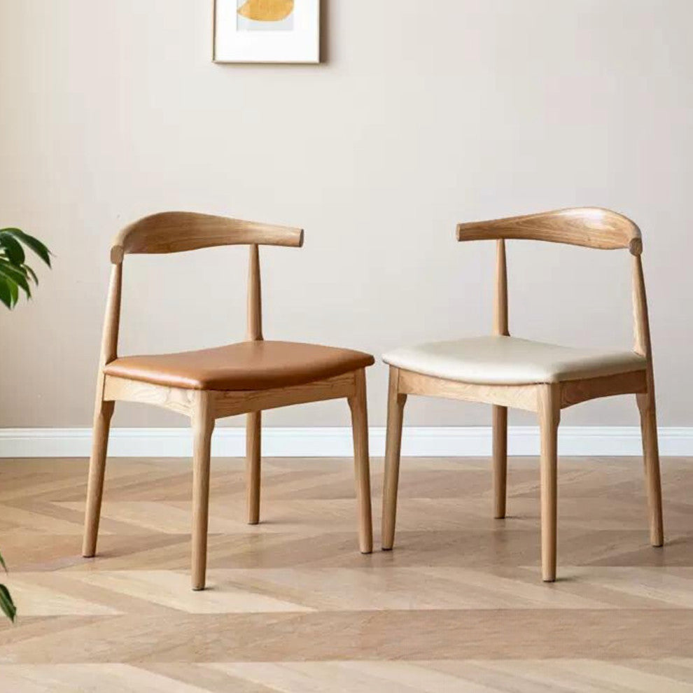 Ash Solid Wood Chairs, Set of 2, Walnut Color/Pu-Brown
