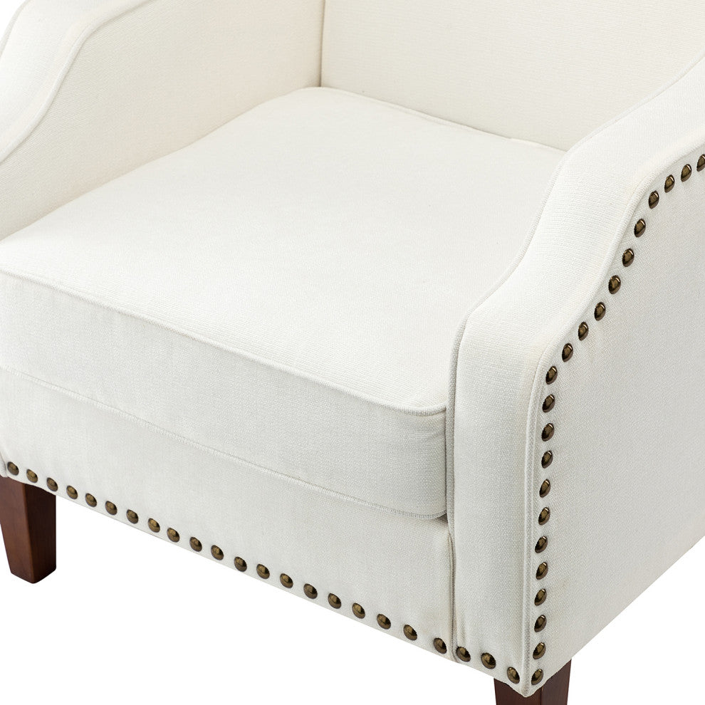 34" Tall Comfort Bedroom Armchair with Solid Wood Legs, Ivory