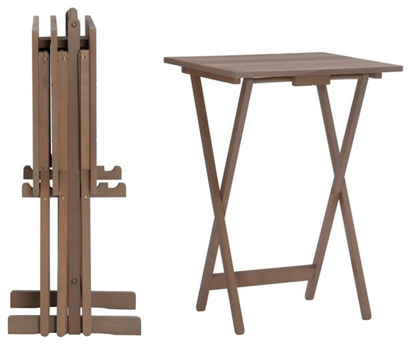 Linon Acacia Wood Five Piece Tray Table Set with Planked Distressed Top in Gray