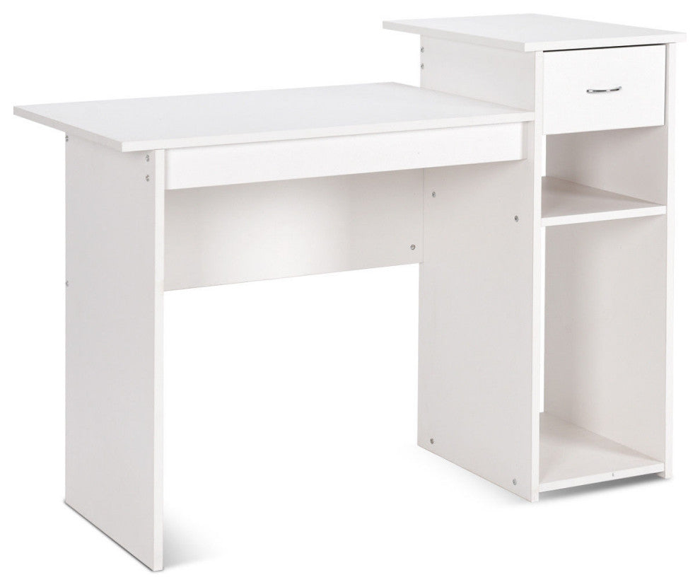 Costway Computer Desk PC Laptop Table w/Drawer & Shelf Home Office Furni White