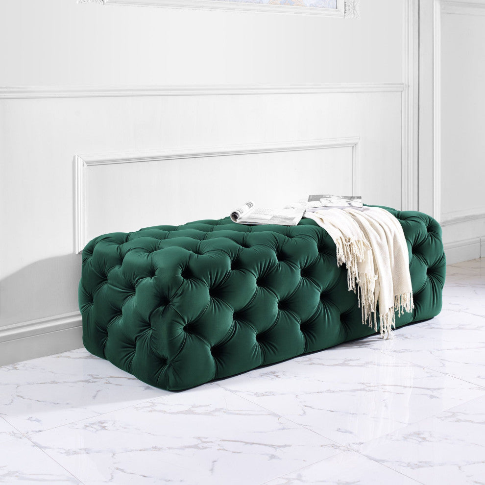 Kaylee Green Velvet Ottoman - Green