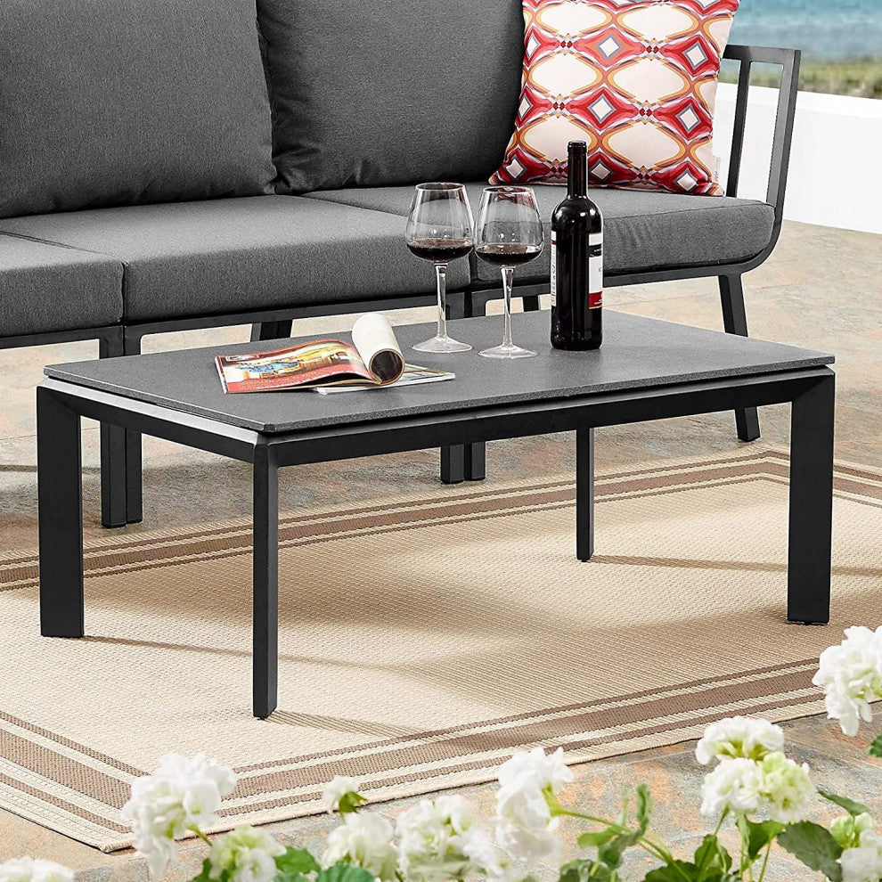 Modern Patio Coffee Table, Aluminum Frame With Scratch Resistant Cement Top