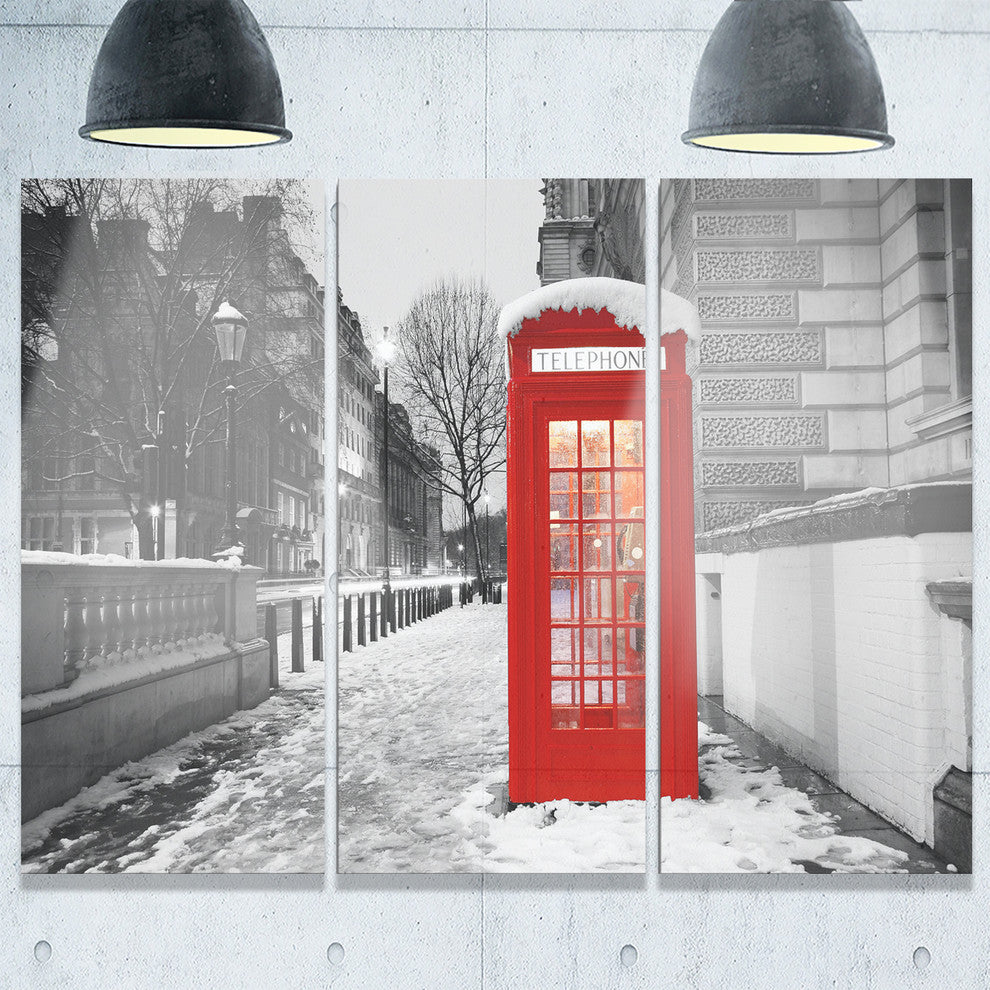 "Red London Telephone Booth" Metal Wall Art, 3 Panels, 36"x28"