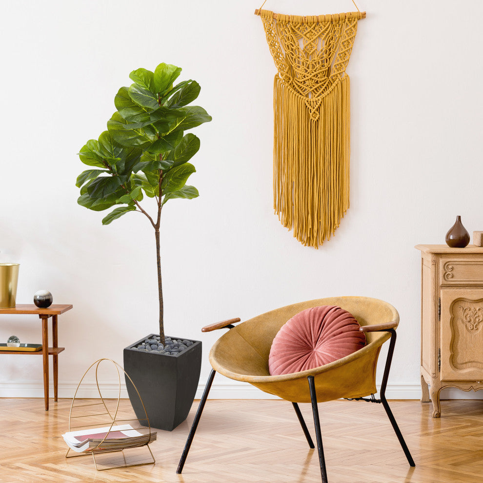 5.5' Fiddle Leaf Artificial Tree, Black Planter, Real Touch