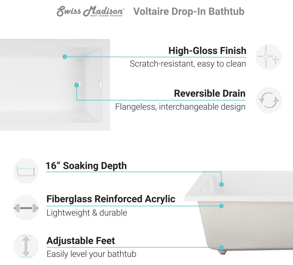 Voltaire 66" x 36" Drop In Bathtub
