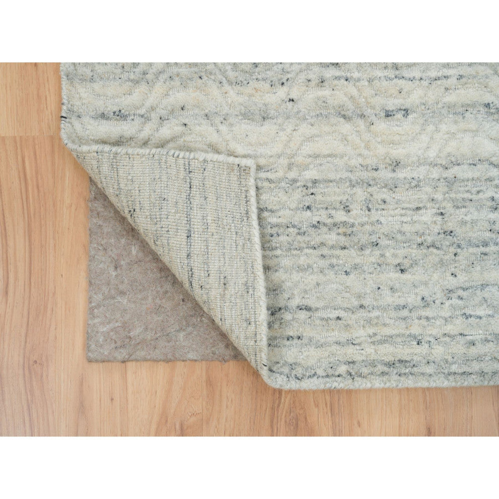 Beige Variegated Textured Modern Design Hand Loomed Wool Runner Rug, 2'5"x12'0"