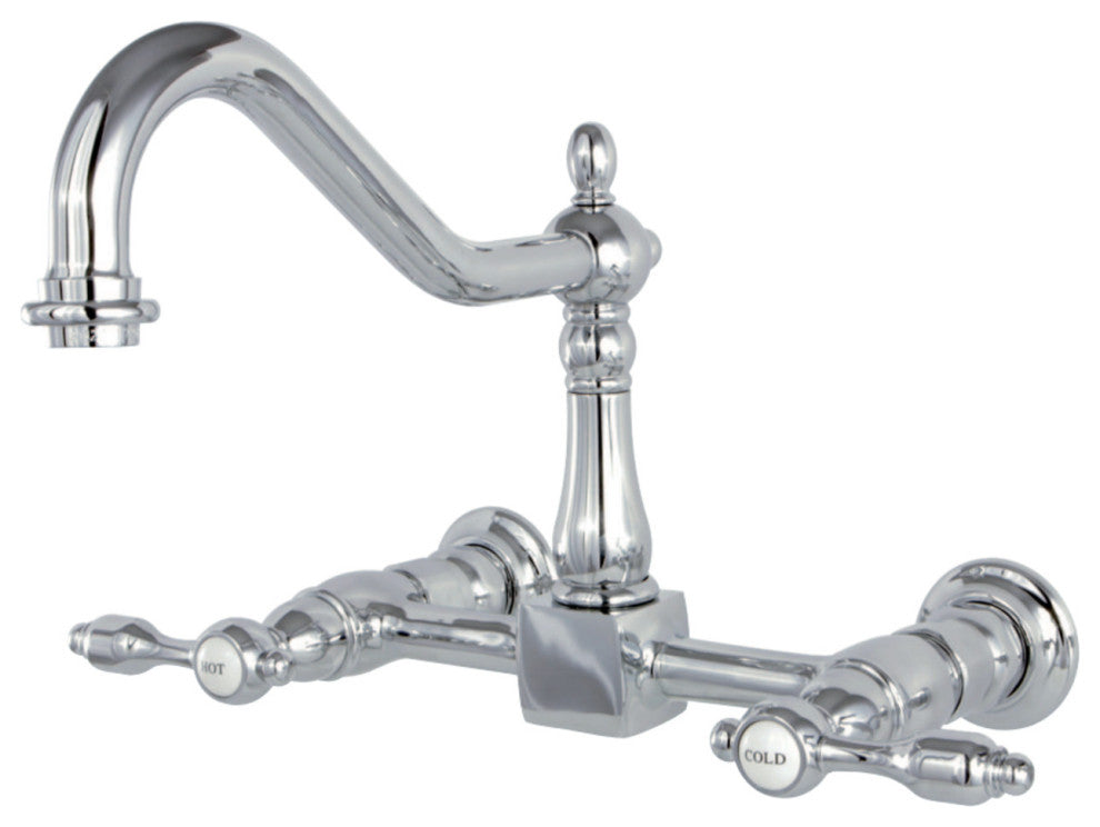 Kingston Brass Wall Mount Bridge Kitchen Faucet, Polished Chrome