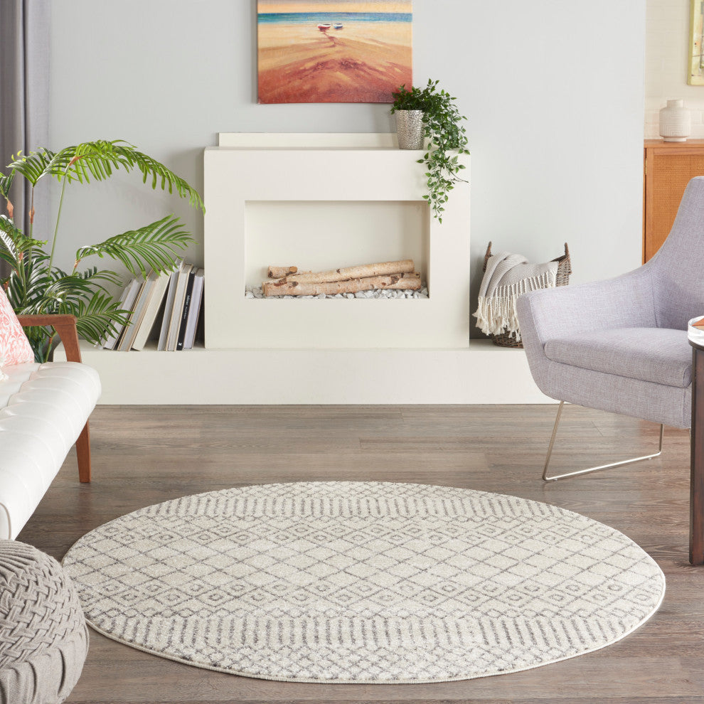 Nourison Passion 4' x Round Ivory/Grey Bohemian Indoor Area Rug