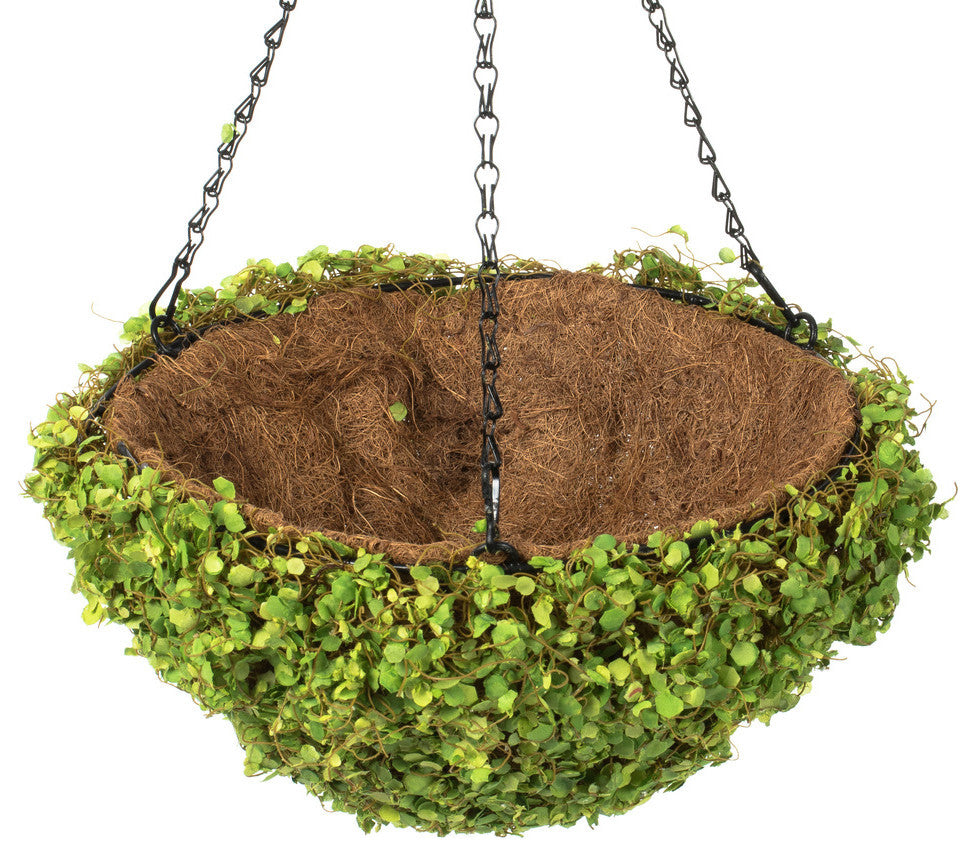 Vickerman 12'''' Artificial Green Mini Leaves Hanging Basket.