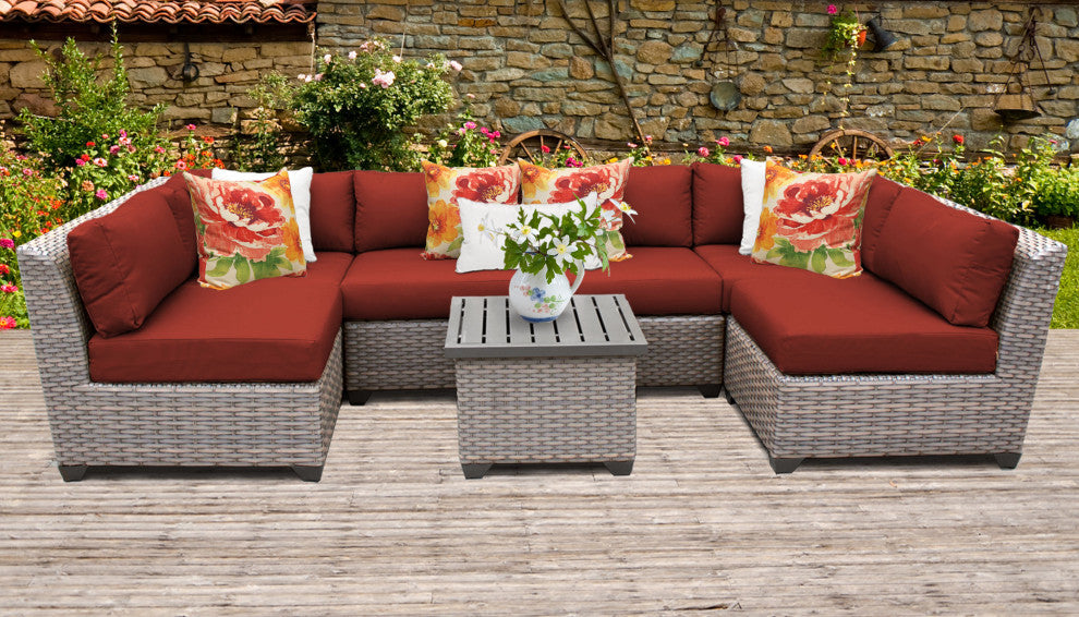 Florence 7 Piece Outdoor Wicker Patio Furniture Set 07c, Terracotta