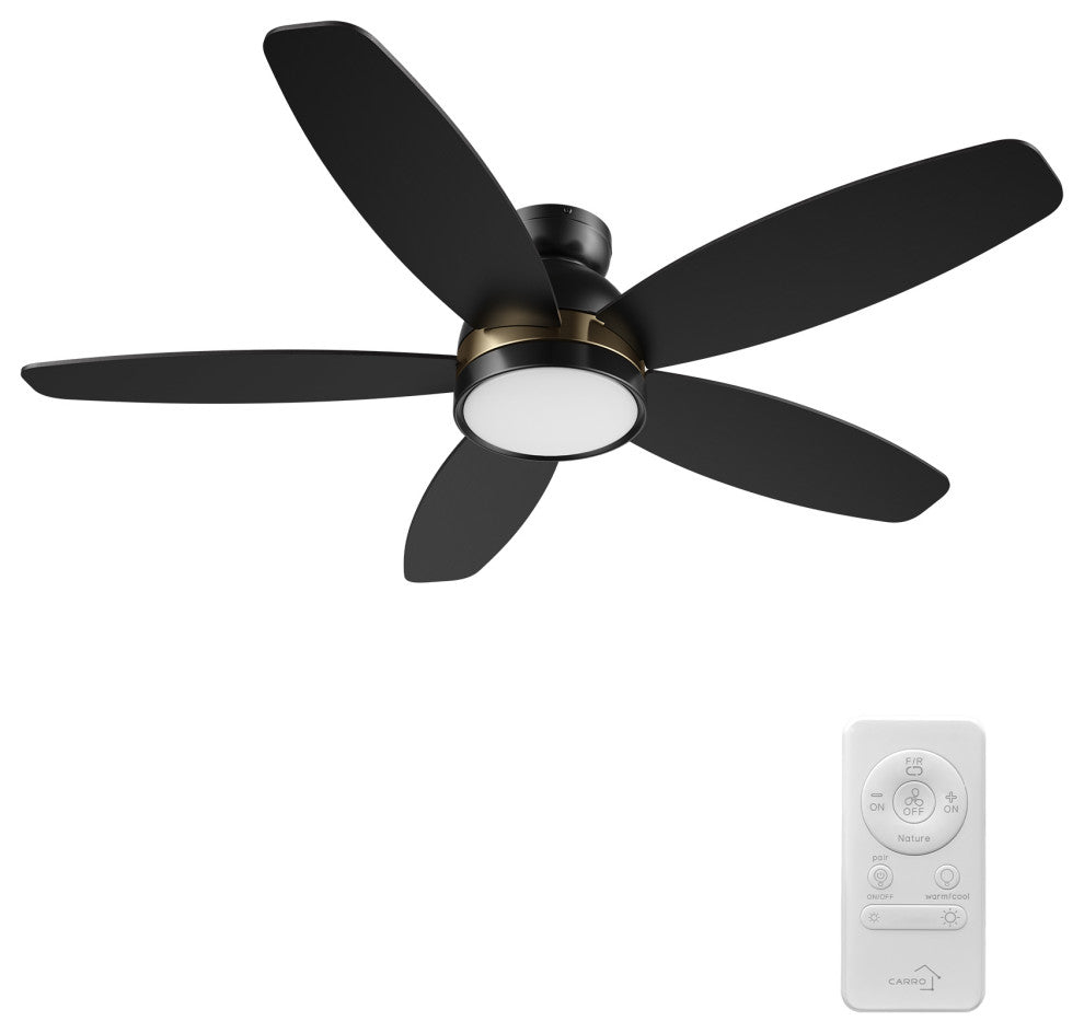 CARRO 48" Low Profile Ceiling Fan With Lights and Remote for Bedroom, Black/Gold