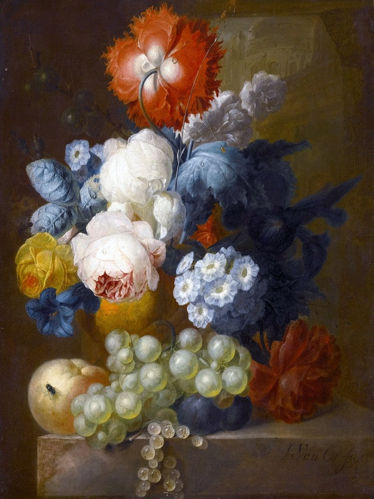 Tile Mural Still Life Of Roses Morning Glory By Jan Van Os, 6"x8", Matte