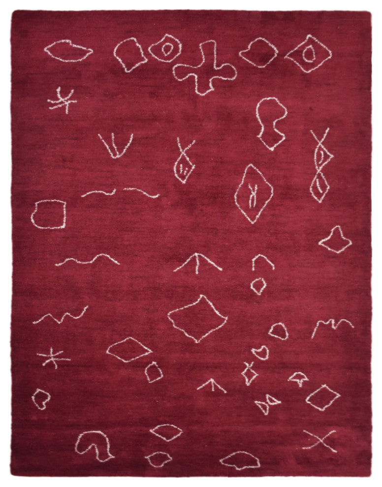 HAND KNOTTED LOOM SILK ECO-FRIENDLY RUGS-9'x12',Rectangle,Red White,Contemporary