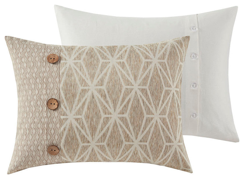 Madison Park Signature Grace Button Accent Taupe Duvet Cover Set w Insert, Queen