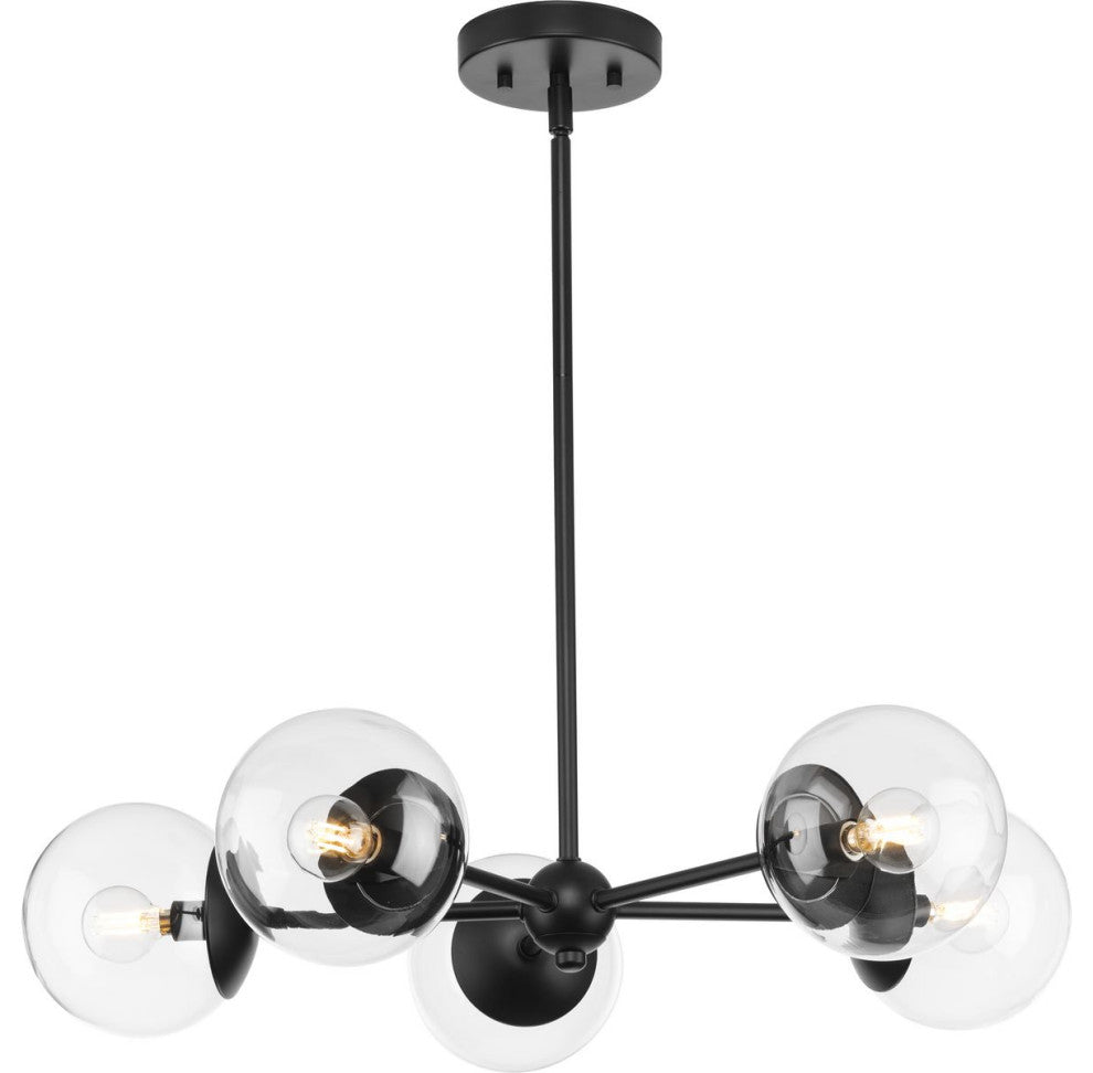Atwell Collection Five-Light Matte Black Mid-Century Modern Chandelier