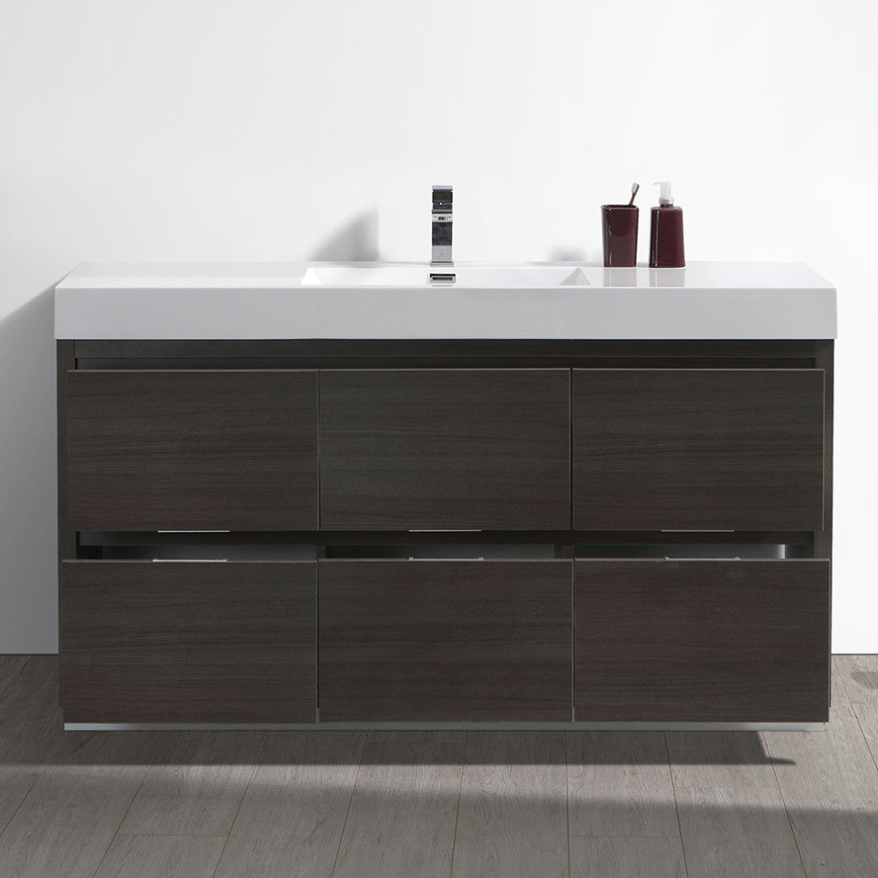 Valencia Free Standing Modern Bathroom Vanity, Gray Oak, 60"