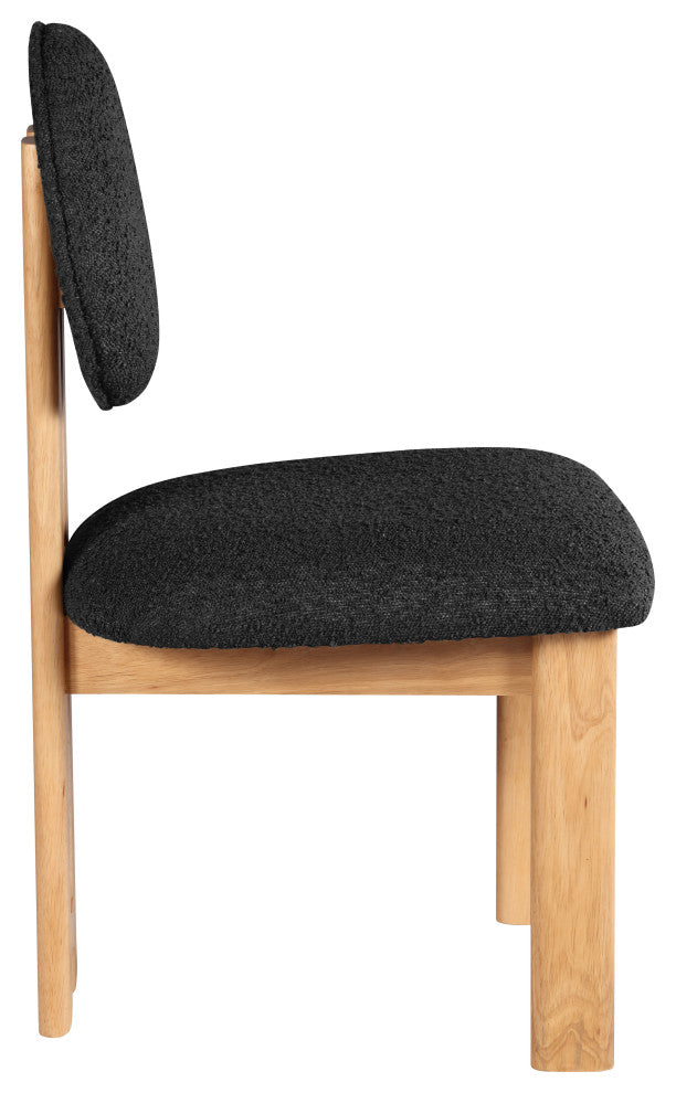 Napa Boucle Fabric Dining Chair, Set of 2, Black, Natural Finish