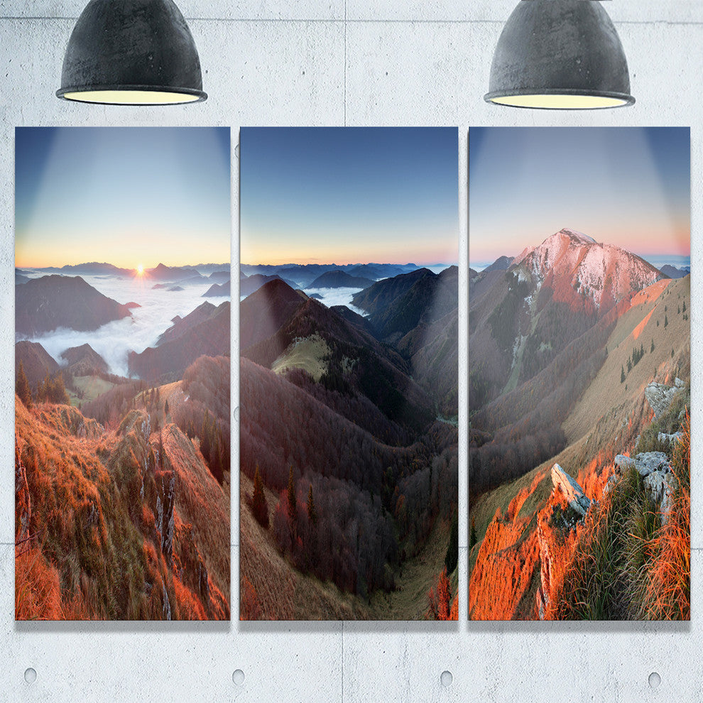 "Red Mountain Sunset Panorama" Metal Wall Art, 3 Panels, 36"x28"