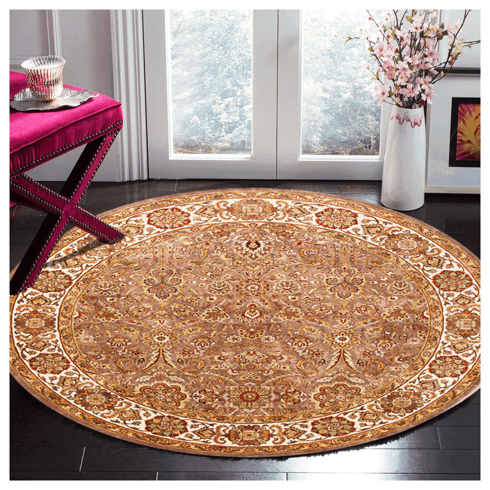 Agra Lucia Traditional Brown Floral Hand Knotted Wool Rug, 8'x8'