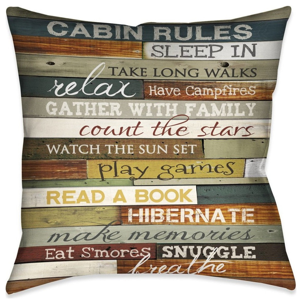 Laural Home Cabin Rules 18" X 18" Indoor Decorative Pillow