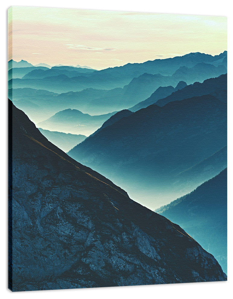 Misty Blue Silhouette Mountain Range Landscape Photo Canvas Prints 18
