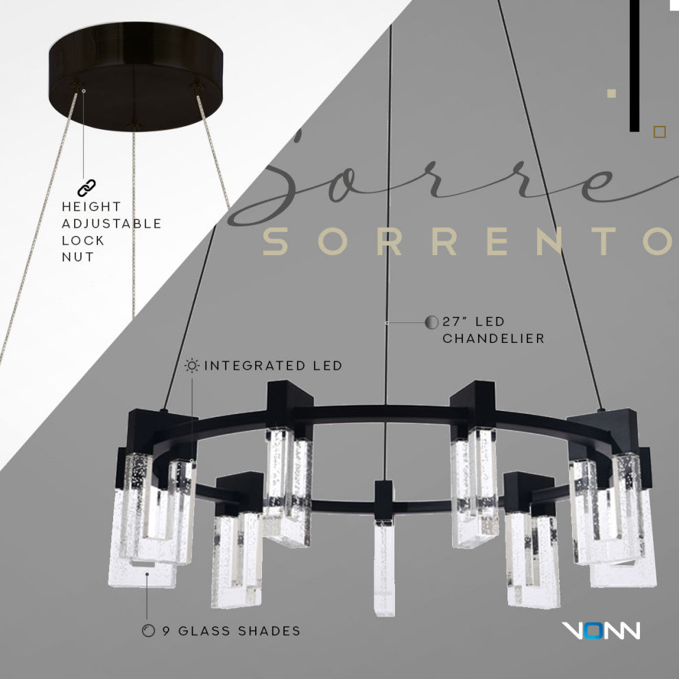 Sorrento 27" 9 Shades ETL Certified Integrated LED Circular Chandelier, Black