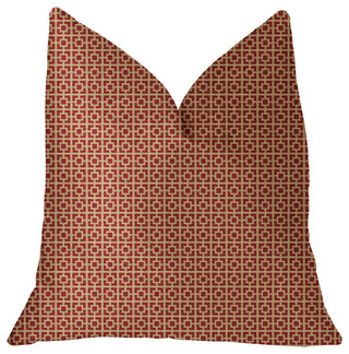Crimson Square Red and Beige Luxury Throw Pillow, 18"x18"