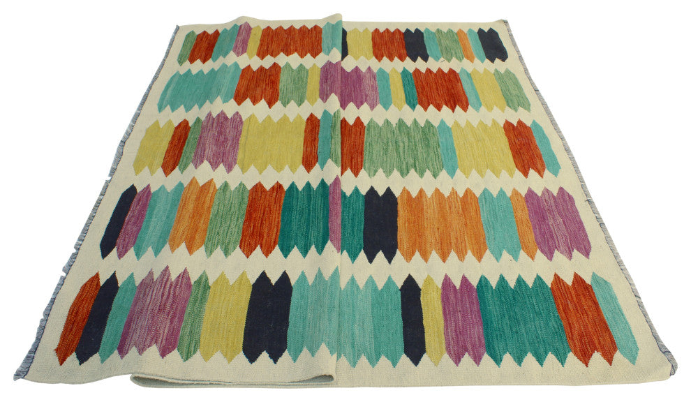 Modern Flatweave Milford Ivory/Red Rug, 5'10x7'11