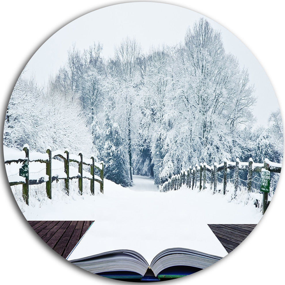 Winter Wonderland, Landscape Contemporary Large Disc Metal Artwork, 23"
