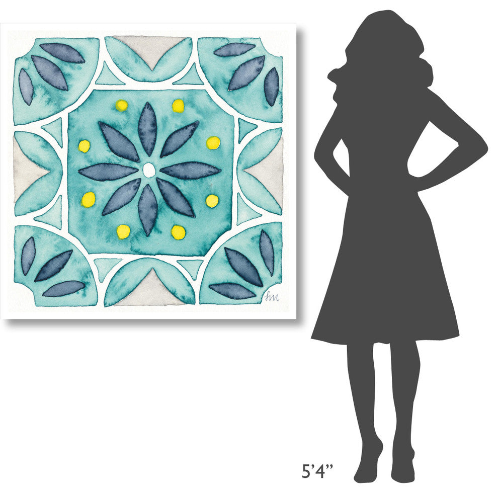"Garden Getaway Tile VIII Teal" Digital Paper Print by Laura Marshall, 42"x42"