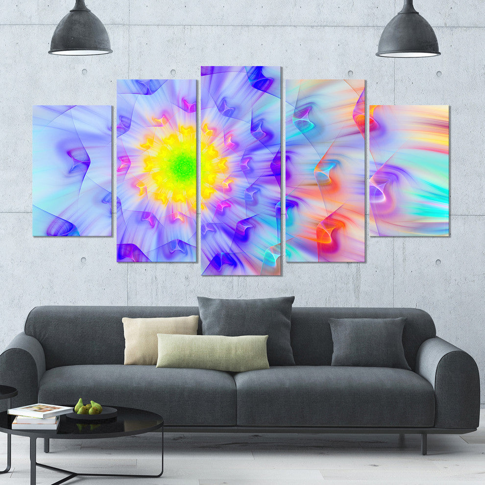 Large Yellow Alien Fractal Flower, Floral Canvas Art Print, 60"x32", 5 Panels