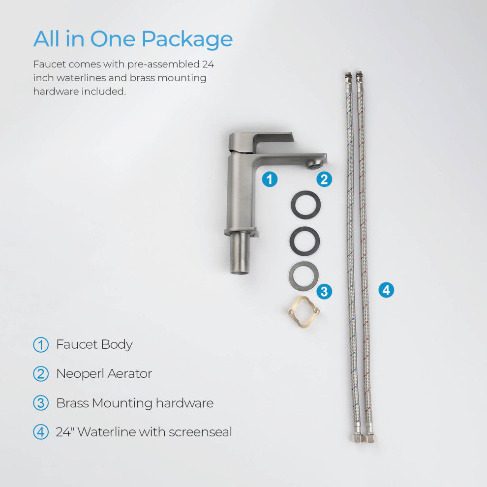 KIBI Mirage Single Handle Bathroom Faucet, Brush Nickel, With Drain